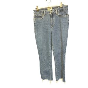 Paige High Rise Straight Leg Raw Hem Jeans Blue Denim Size 27